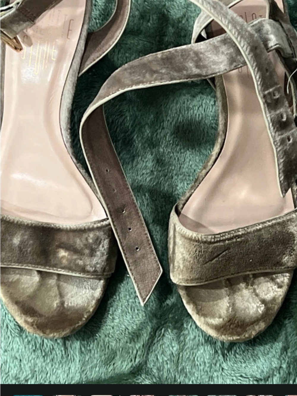 Charlotte Stone Olive Velvet Open-Toe Ankle-Strap Heels